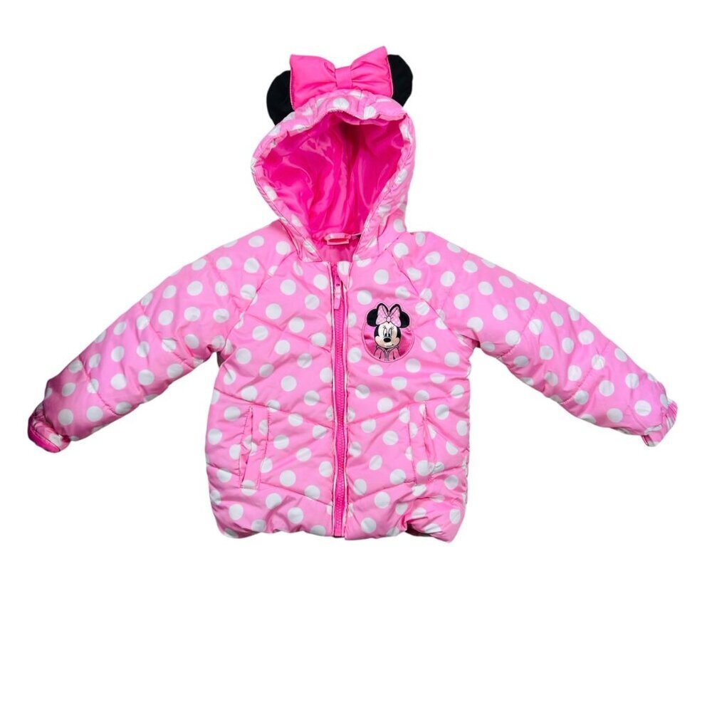 Disney Junior Minnie Mouse Puffer Polka Dot Winter Coat Pink 3T Girls - Picture 1 of 7